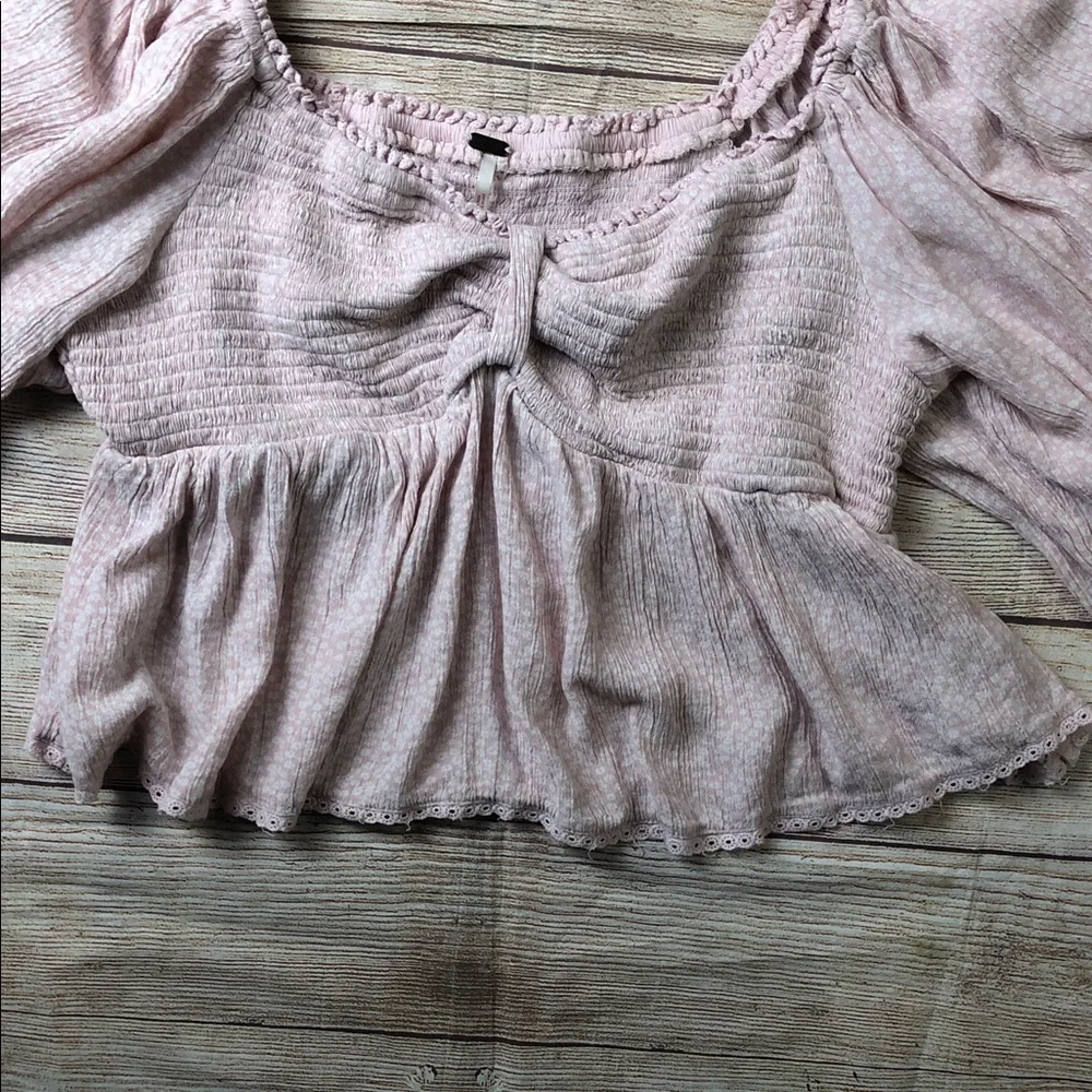 Free People Brittnee Print Smocked‎ Peplum Top